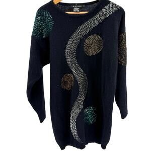 Vintage 80s I.B. Diffusion Black Beaded Abstract Sweater